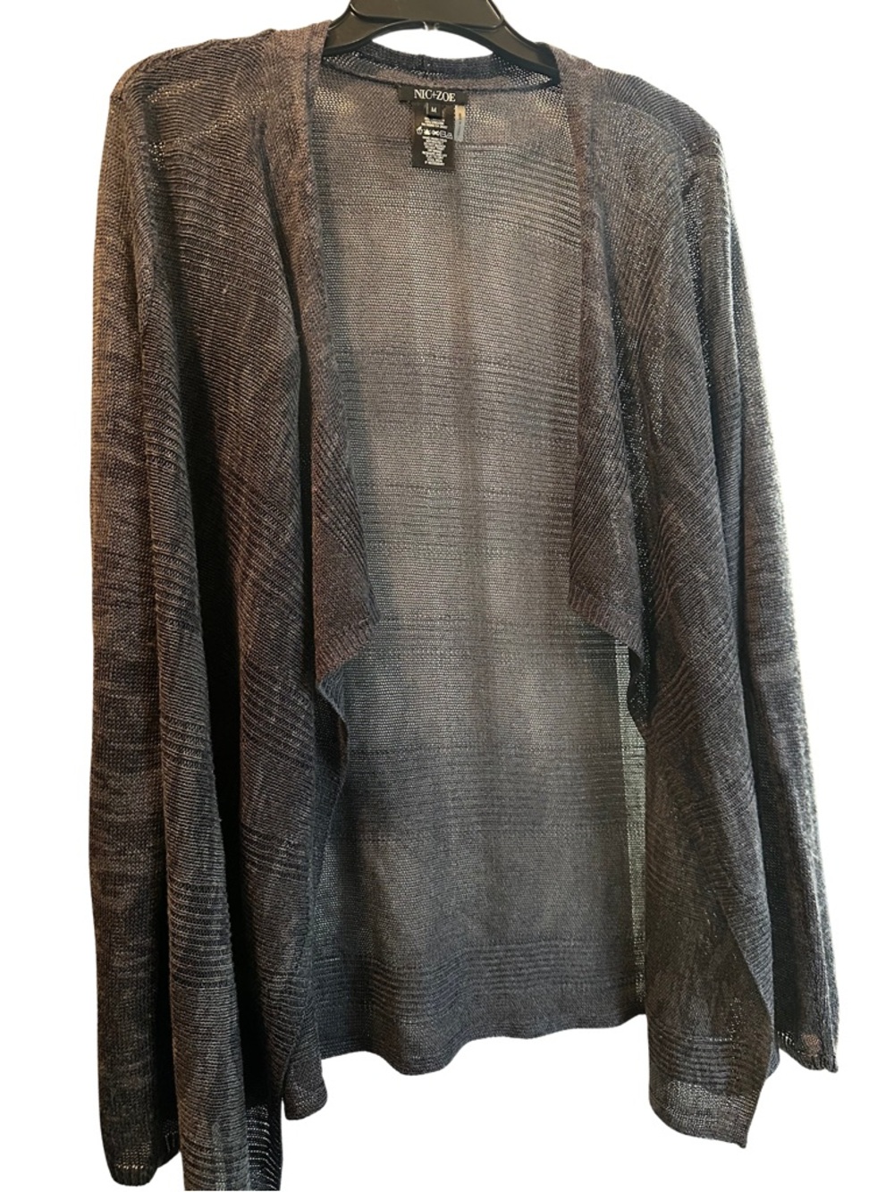 NIC+ZOE open drape cardigan in dark blue linen blend medium
